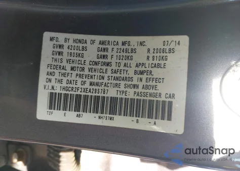 2014 Honda Accord Lx from USA, damaged, VIN 1HGCR2F3XEA295787